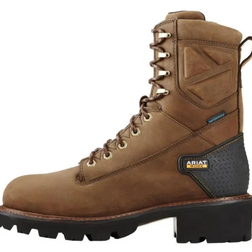Ariat Men's Powerline 8" Soft Toe WP Logger Work Boot - Brown - 10018563
