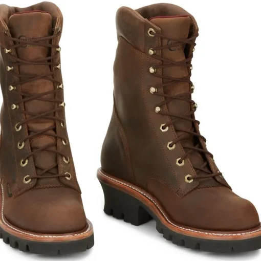 Chippewa Men's Super Dna 9" Plain Toe WP Lace Up Work Boot -Brown- 59406
