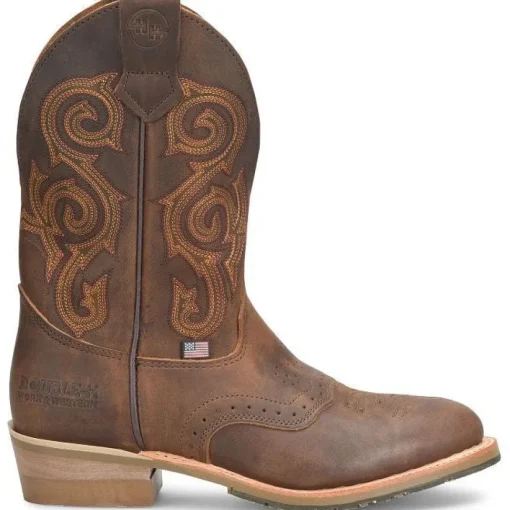 Double H Men's Rockdale 11" U Toe Roper Western Work Boot- Brown - DH4663