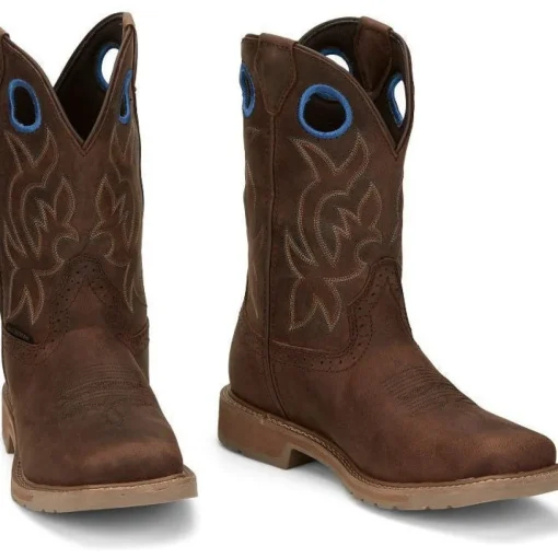 Justin Men's All Round 11" WP Western Work Boot -Brown- SE3114