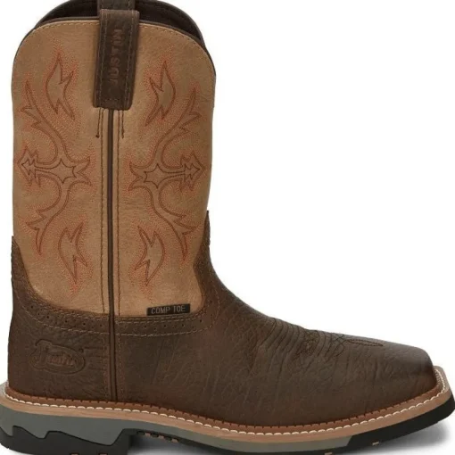 Justin Men's Bolt 11" Comp Toe WP Western Work Boot -Brown- SE4103