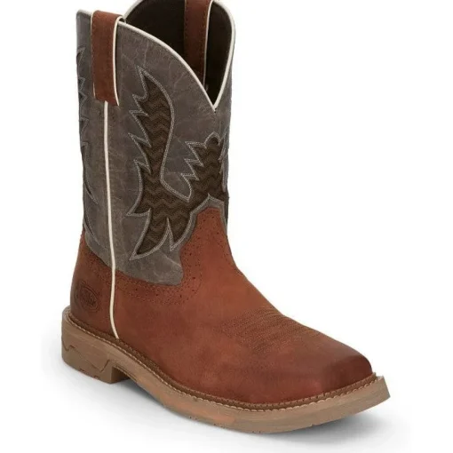 Justin Men's Bolt 11" Square Toe Western Work Boot -Brown- SE4110
