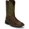 Justin Men's Driller 11" ST Western Work Boot -Brown/Green- SE4688