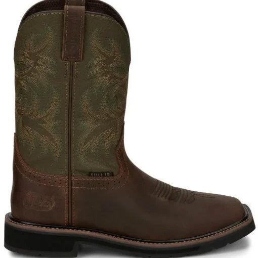 Justin Men's Driller 11" ST Western Work Boot -Brown/Green- SE4688