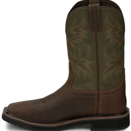 Justin Men's Driller 11" ST Western Work Boot -Brown/Green- SE4688