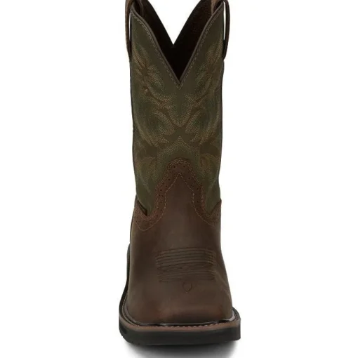 Justin Men's Driller 11" ST Western Work Boot -Brown/Green- SE4688