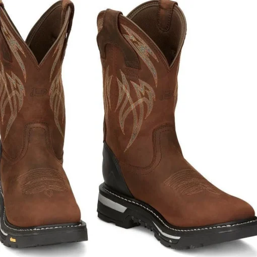 Justin Men's Frontline Hiviz 11" WP Western Work Boot -Brown- CR2151