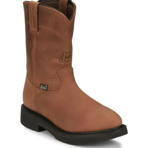 Justin Men's Round Up 10" WP Western Work Boot -Brown- OW6604