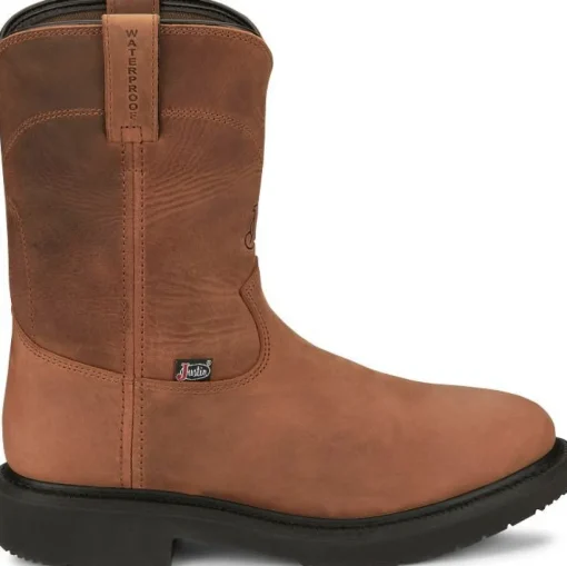 Justin Men's Round Up 10" WP Western Work Boot -Brown- OW6604