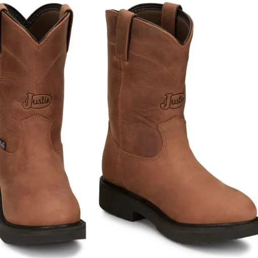 Justin Men's Round Up 10" WP Western Work Boot -Brown- OW6604