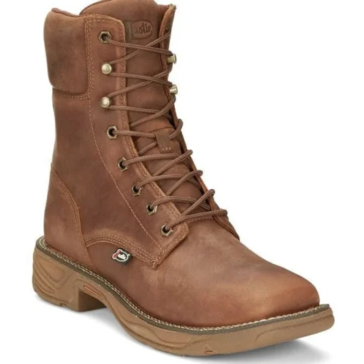Justin Men's Rush 8" WP Lace Up Western Work Boot -Brown- SE467