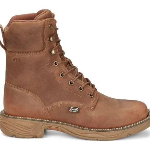 Justin Men's Rush 8" WP Lace Up Western Work Boot -Brown- SE467