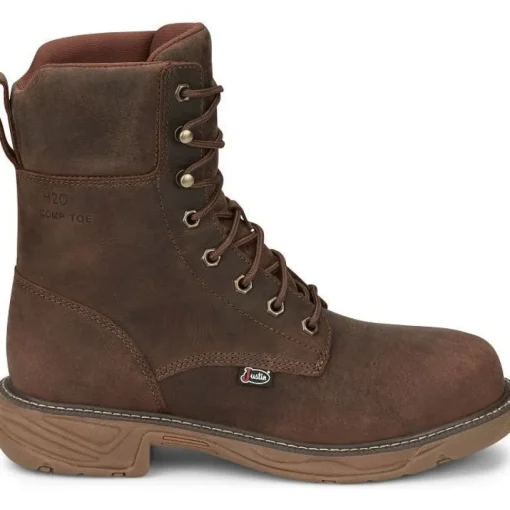 Justin Men's Rush 8" WP Nano Comp Toe Western Work Boot -Brown- SE469