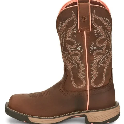 Justin Women's Rush 11" Comp Toe WP Western Work Boot -Brown- SE4357