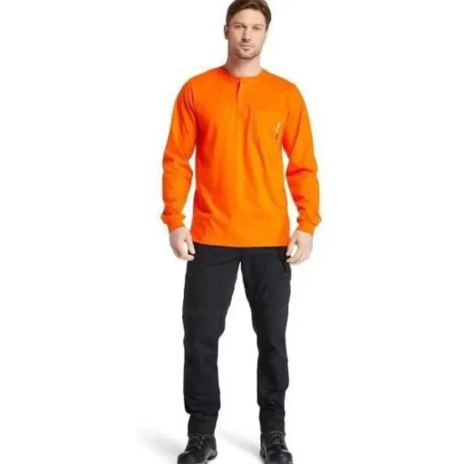 Timberland Pro Men's Flame Resistant Long Sleeve Work Henley - Orange - TB0A23P4Y86