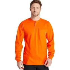 Timberland Pro Men's Flame Resistant Long Sleeve Work Henley - Orange - TB0A23P4Y86