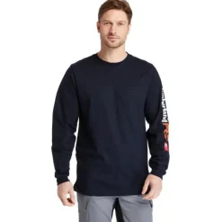 Timberland Pro Men's FR Cotton Core LS W/ Logo Work T-Shirt - Navy - TB0A1V8D410